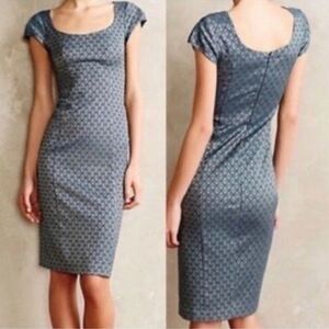 Anthropologie Paper Crown Teal Gold Sheath Dress Art Deco Size 6